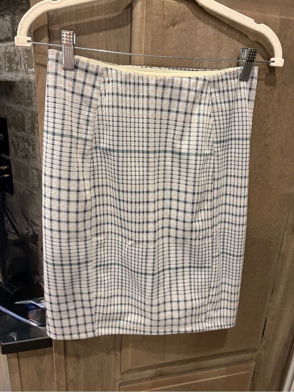 Liverpool Ivory and Navy Plaid Pencil Skirt